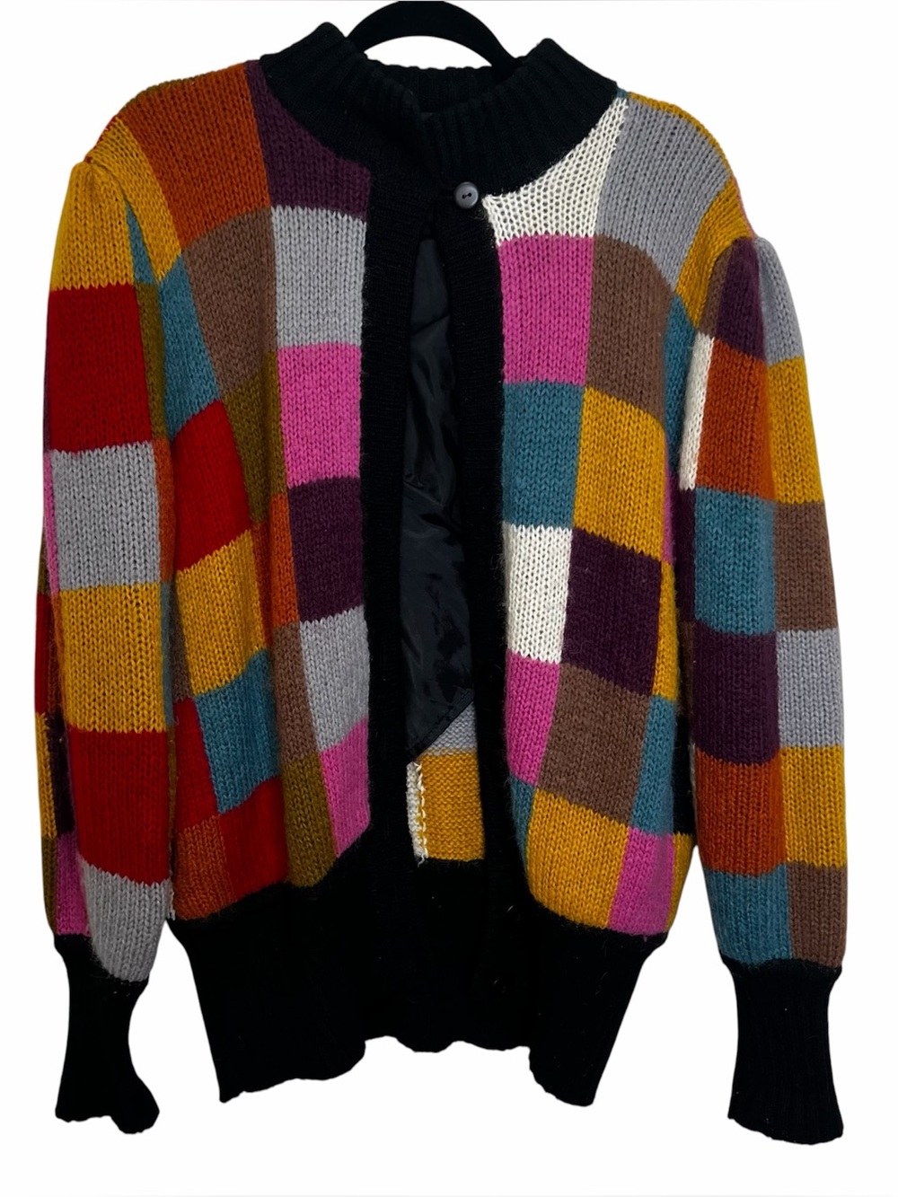 Vintage Aziza Wool Blend Cardigan Colorful Patchwork Womens OSFM Artsy Eclectic